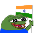 Pepe the Frog smiling and waving the Indian flag.
