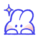 A white bunny peeking from the bottom with a small yellow sparkle above its head.