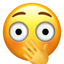 Yellow face with wide eyes and a hand covering its mouth in surprise.