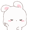 A cute white bunny wagging its finger in a dismissive no gesture.