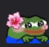 Pepe the Frog with a blushing face and a pink flower behind its ear.