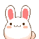 A cute white pixel-art bunny bouncing up and down with pink ears and cheeks.