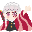 Tengen Uzui in chibi form waving his hand with a friendly expression.