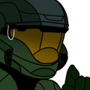 Master Chief helmet with a nervous expression and a bead of sweat.