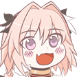 Astolfo with pink hair and a fang-baring mischievous grin.