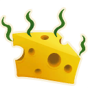 A yellow wedge of Swiss cheese with holes emitting wavy green stink lines.
