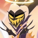 Adam from Hazbin Hotel with a wide, sharp-toothed grin making peace signs with both hands.