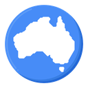 Australia map silhouette centered on a circular blue background.