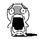 A stylized character with a wide-open mouth showing extreme shock or panic.