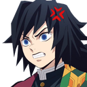 Giyu Tomioka with a red angry vein symbol on his forehead and a frustrated expression.