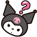 Kuromi with a pink question mark hovering above her head looking confused.