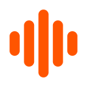 Sound wave icon with vertical orange bars of varying heights on a black background.