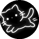 A cute cat silhouette spinning in a circle against a black background.