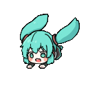 Hatsune Miku in a chibi style performing a continuous rolling animation.