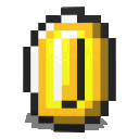 A gold coin spinning in a retro pixel art style.