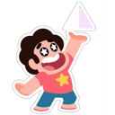 Steven Universe with star-shaped eyes looking amazed while holding a glowing pyramid.