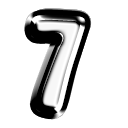 Number seven rendered in a shiny metallic 3D style against a black background.