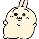 Usagi the rabbit with a blank, slightly blushing face and a small, squiggly mouth.