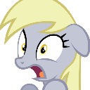 Derpy Hooves with wide eyes and an open mouth looking shocked.