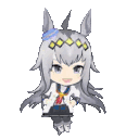 Oguri Cap from Uma Musume performs a rhythmic dance in a cute chibi anime style.
