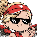 Mercy from Overwatch wearing pixel sunglasses and clapping her hands.