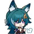 Anime girl with teal hair and fox ears wiping sweat from her forehead with a relieved expression.