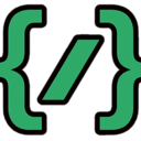 Green slash symbol inside curly brackets on a black background.
