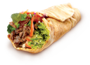 A delicious shawarma wrap filled with meat and fresh vegetables.