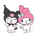 Kuromi and My Melody waving their hands in a friendly gesture.