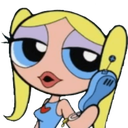 Bubbles from The Powerpuff Girls holding a blue landline phone with a sassy, dramatic expression.