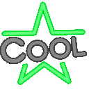 The word COOL repeated four times inside a glowing neon green star outline.
