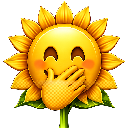 Sunflower with a blushing face covering its mouth with a hand while giggling.