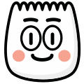 A white cartoon face with wide circular eyes and pink cheeks smiling blankly.