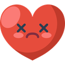 Red heart with x-shaped eyes and a frown representing sadness.