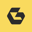 A black geometric hexagon shape with a yellow cutout center on a yellow background.
