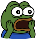 Pepe the Frog with a wide-open mouth and hands on his face in a gesture of extreme panic.