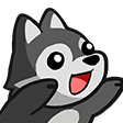 A cute gray wolf puppy with a joyful expression and open arms ready for a hug.