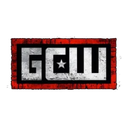 GCW logo featuring white distressed text and a star inside a red rectangular border on a black background.