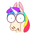 Unicorn with a rainbow mane and wide, shocked eyes looking in disbelief.