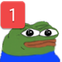 Pepe the Frog looking annoyed with a red notification badge showing the number one above his head.