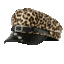 Leopard print cap with a black visor and strap.