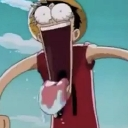 Luffy from One Piece with his jaw dropped to the floor in extreme shock.
