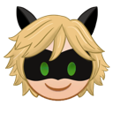 Cat Noir wearing a black mask and blonde hair with a smug smile.