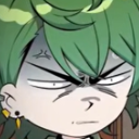 Anime character with green hair looking annoyed with a vein symbol on their forehead.