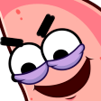 Patrick Star with a smug, mischievous grin and narrowed eyes.