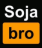 Text reading Soja in white on a black background above the word bro in black on an orange rectangular background.