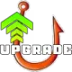 A stylized orange fish hook with a triple green arrow pointing upward above the word UPGRADE.