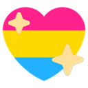 Heart shape colored with pink, yellow, and blue stripes featuring two sparkling star icons.