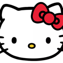Hello Kitty face with her signature red bow and neutral expression.