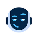 Robot head with a smug expression and side-eye gaze.
